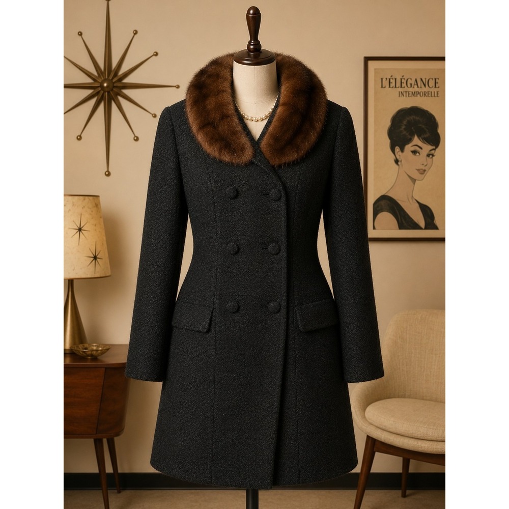 Betty Rose Forstmann Union Made In USA Vtg 50-60s Wool Coat Mink Collar Sz M/L
